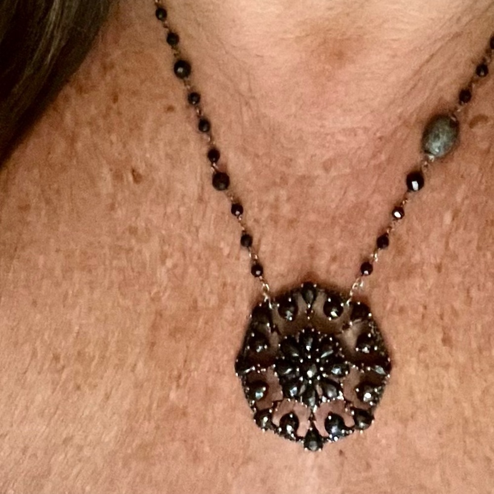 Bavna Black Crystal Necklace with 2 Pave Balls on 925 Silver